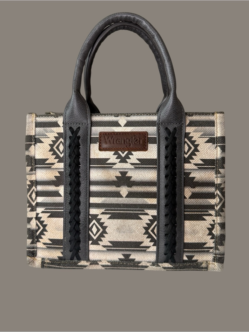 Wrangler Black & Cream Aztec Canvas Tote with Braided Trim